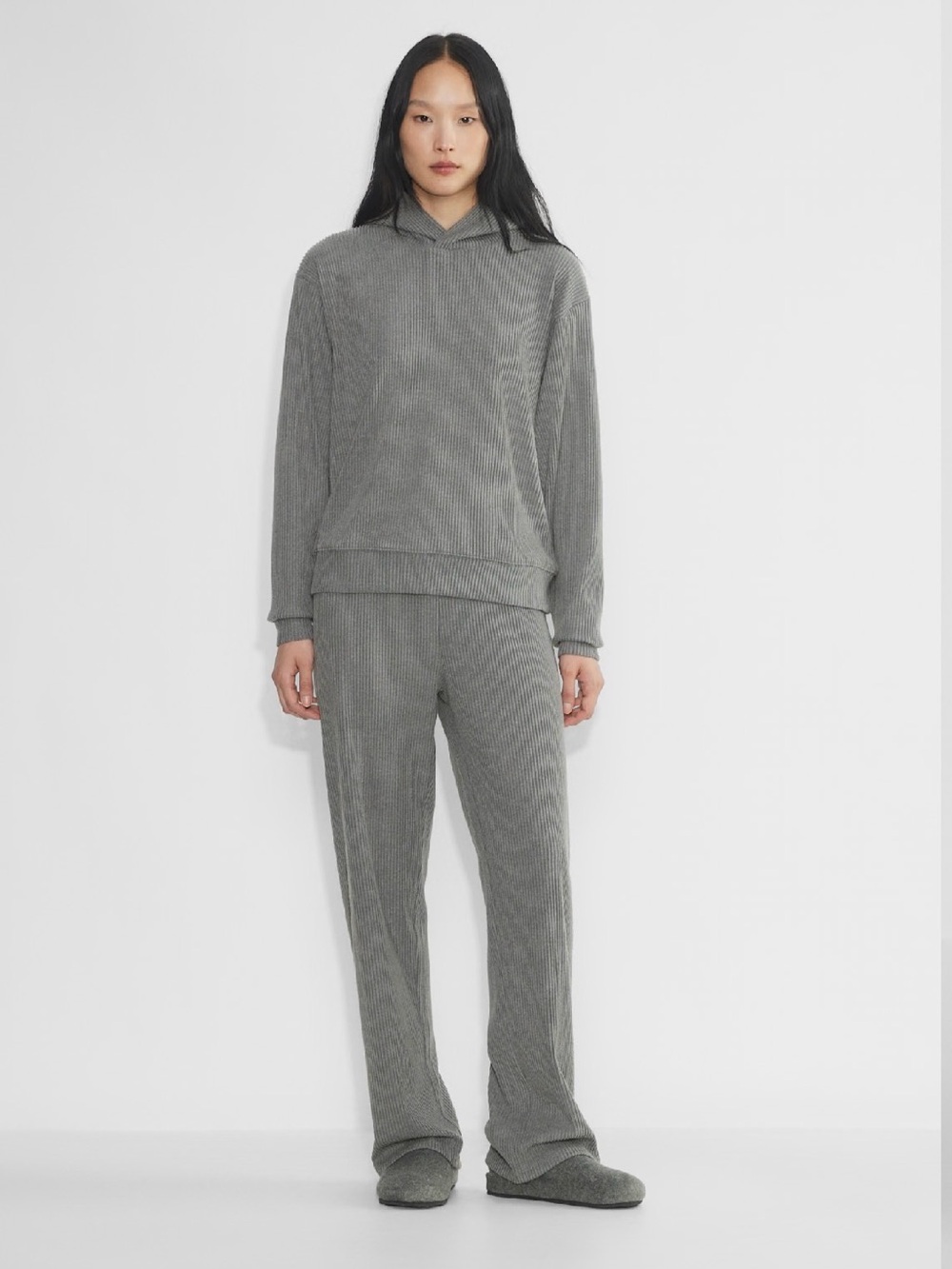 Aritzia The Group Ribbed Knit Gray Wide-Leg Pants